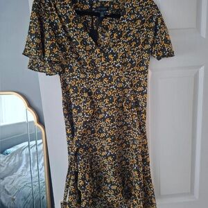 Topshop Yellow and Black Floral Midi Dress